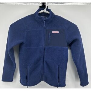 Vineyard Vines Navy Blue Sherpa Fleece Full Zip Jacket Boys XL (18)